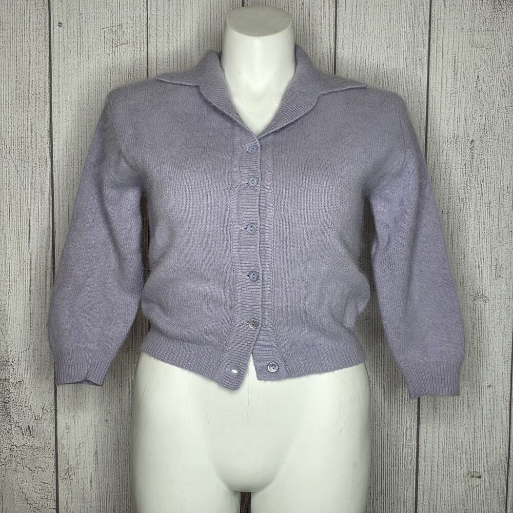 Vintage Jantzen Mohair Cardigan Lavender Purple Fuzzy Japan Soft Cozy, sz 38